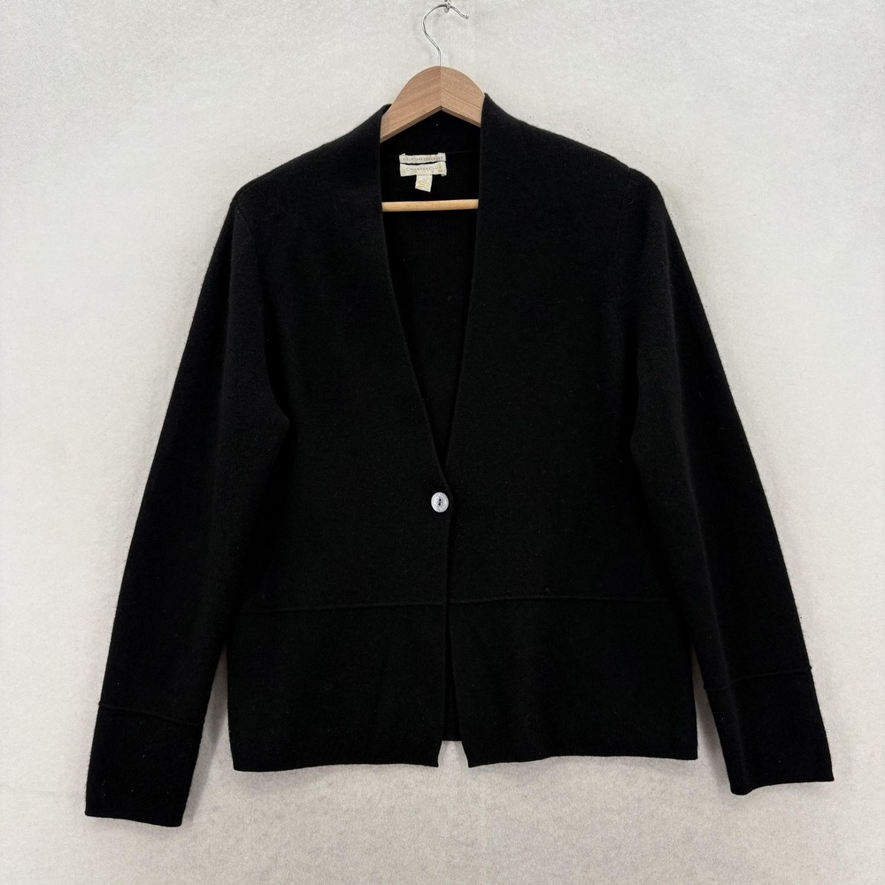 Vintage Charter Club Cardigan Sweater Womens Large Black 2 Ply Cashmere V Neck